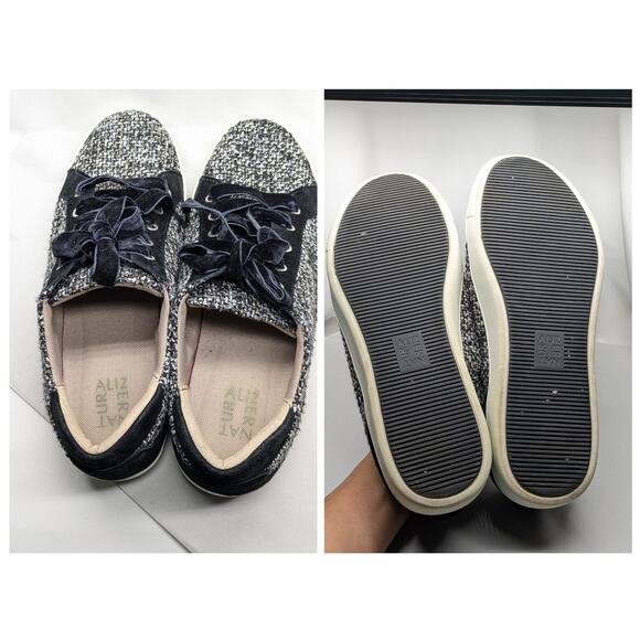 Naturalizer Morrison Sneakers 9.5 Wide Black-White Tweed Velvet Burnout Lace - Picture 6 of 7